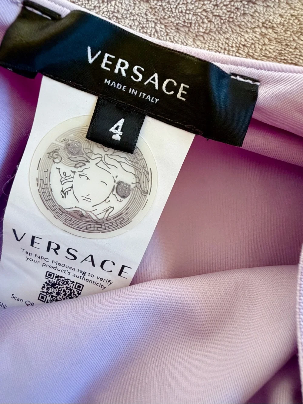 Versace Lavender Lilac One-Piece Swimsuit with Gold Trim Straps Size 4 M